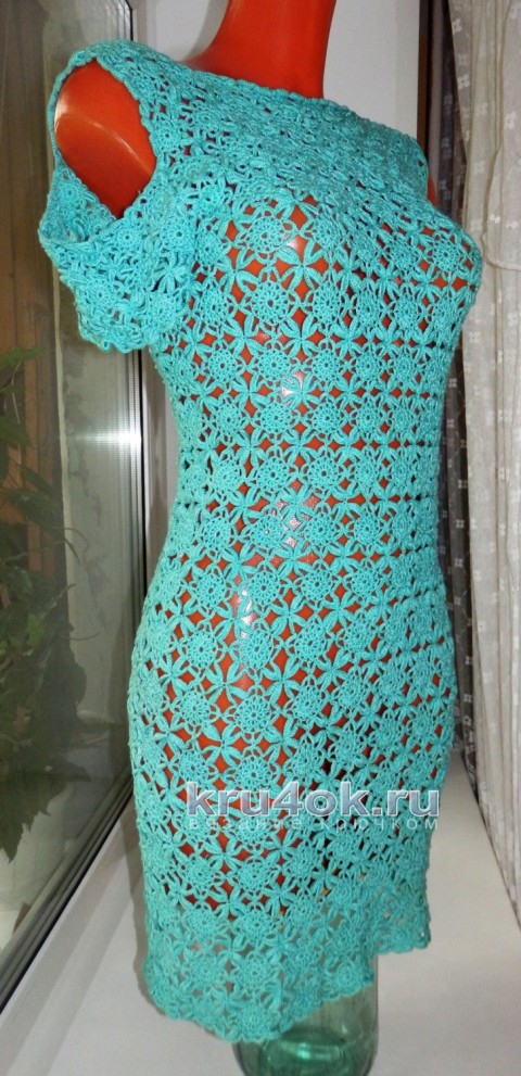Ажурное летнее платье. Работа Елены Мерцаловой вязание и схемы вязания