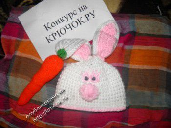 Шапочка – зайчик. Вязание крючком.