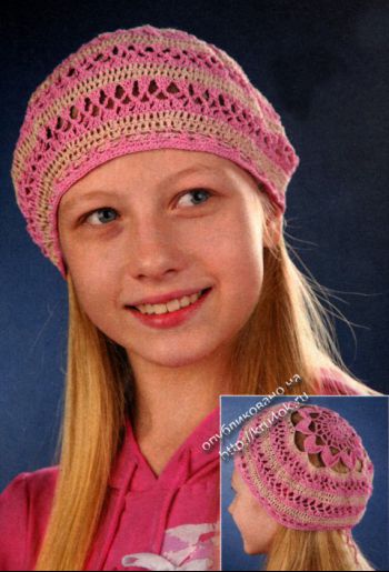 Ажурный берет для девочки. Вязание крючком.
