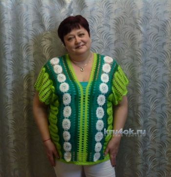 Вязаная крючком кофточка – работа Елены Плаксиной. Вязание крючком.