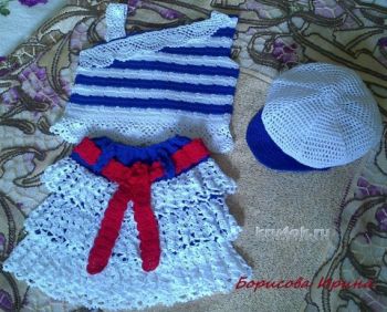 Костюм морячки крючком. Работа Ирины Борисовой. Вязание крючком.