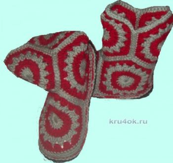Сапожки крючком. Работа Елены. Вязание крючком.