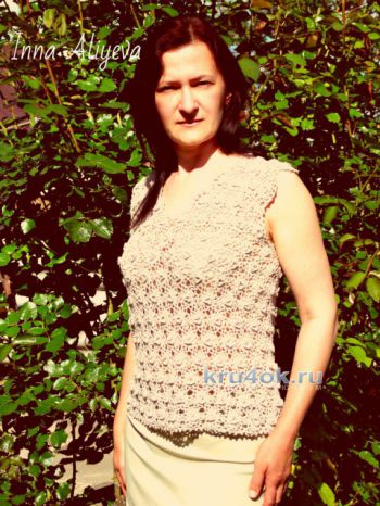 Ажурный топ цветочными мотивами. Работа Inna Aliyeva. Вязание крючком.