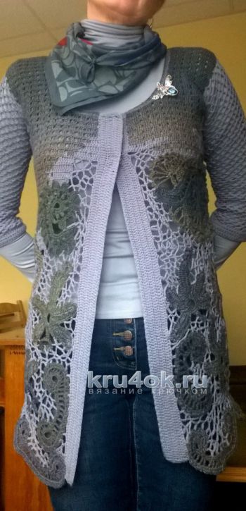 Жакет с элементами ирландского кружева. Работа Елены. Вязание крючком.