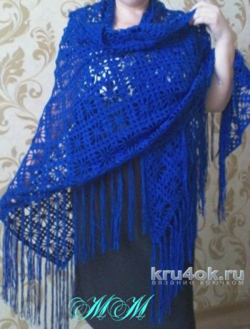 Шаль крючком. Работа Марины Михайловны. Вязание крючком.