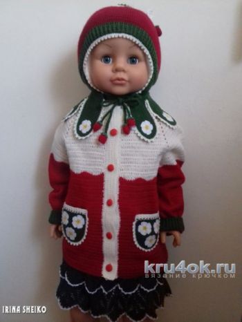 Комплект Земляника. Кофточка, шапочка и пинетки для девочки. Вязание крючком.