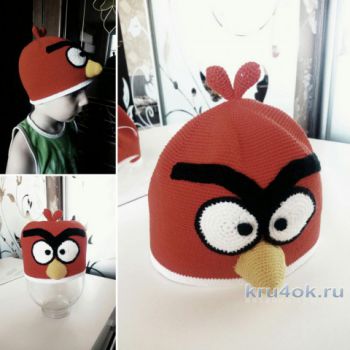 Шапочка Angry Birds крючком. Работа Татьяны Разумовской. Вязание крючком.