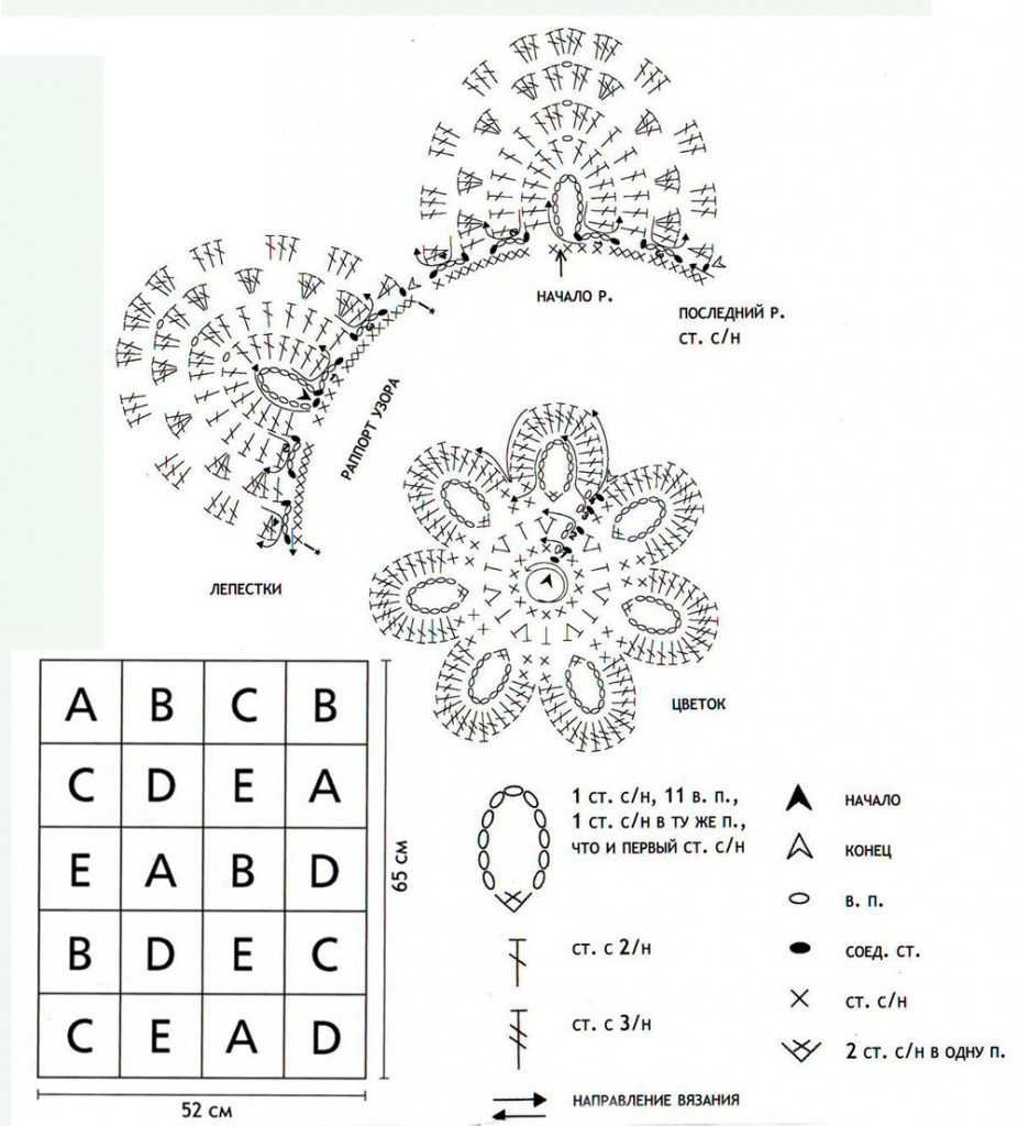 Плед крючком цветочная поляна схема и описание