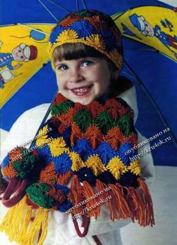 Детский комплект: шапка, шарф и варежки