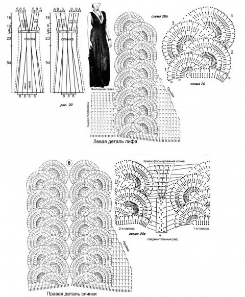 Схемы черного вязаного крючком платья: