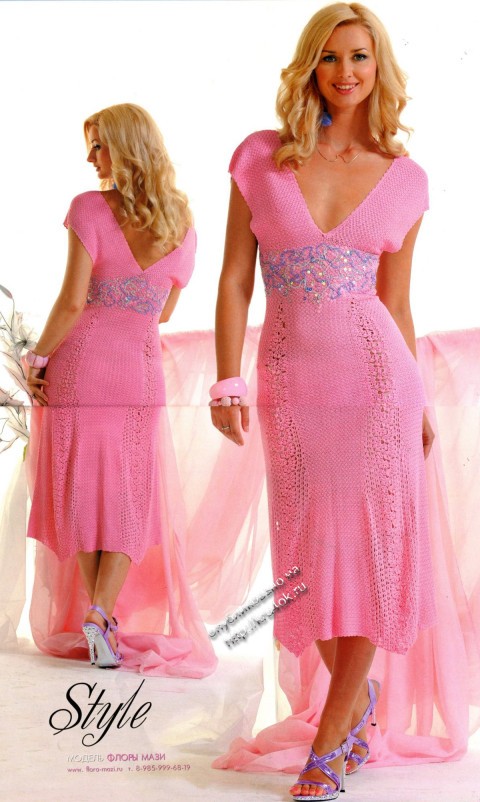 Розовое платье крючком