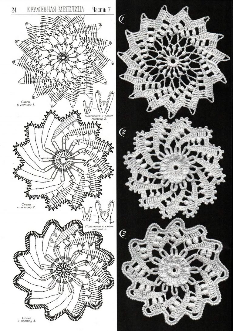 Круглые мотивы крючком со схемами простые и красивые