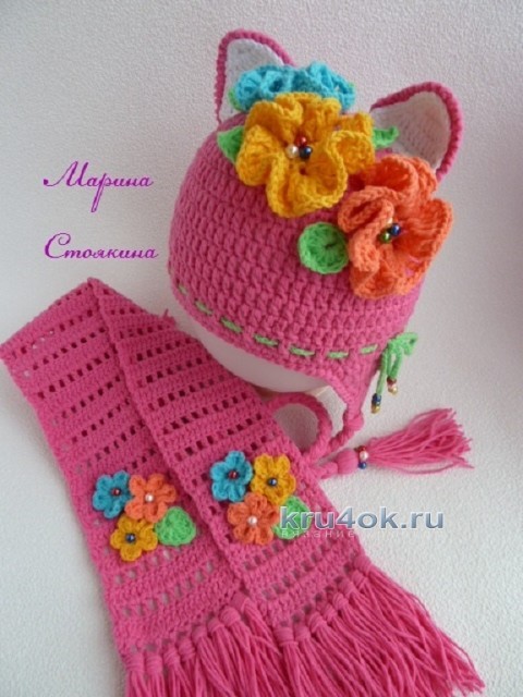 Комплект для девочки: шапка и шарф крючком вязание и схемы вязания