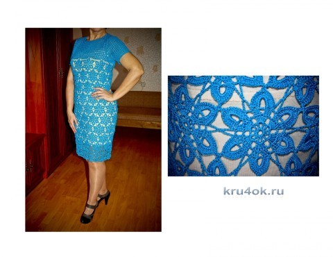 Голубое платье крючком - работа Анжелы вязание и схемы вязания