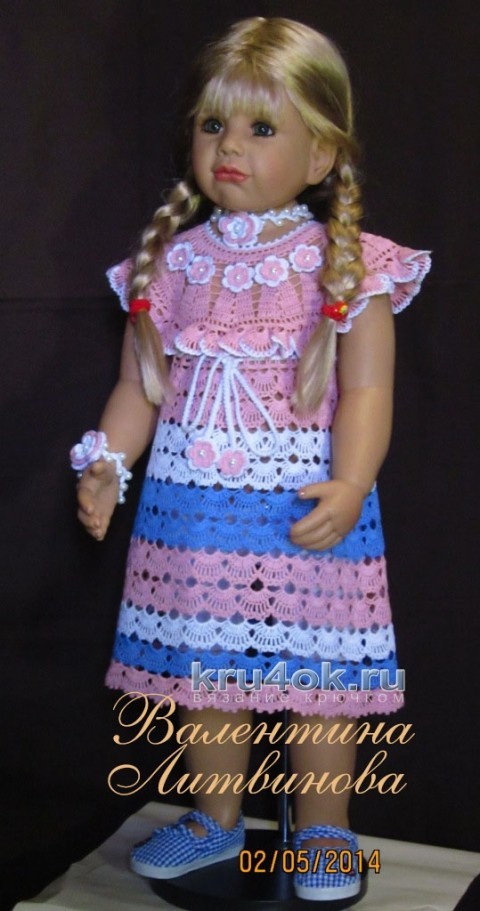 Платье, шапочка и повязка - комплект для девочки крючком вязание и схемы вязания