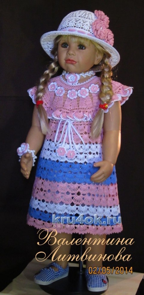 Платье, шапочка и повязка - комплект для девочки крючком вязание и схемы вязания