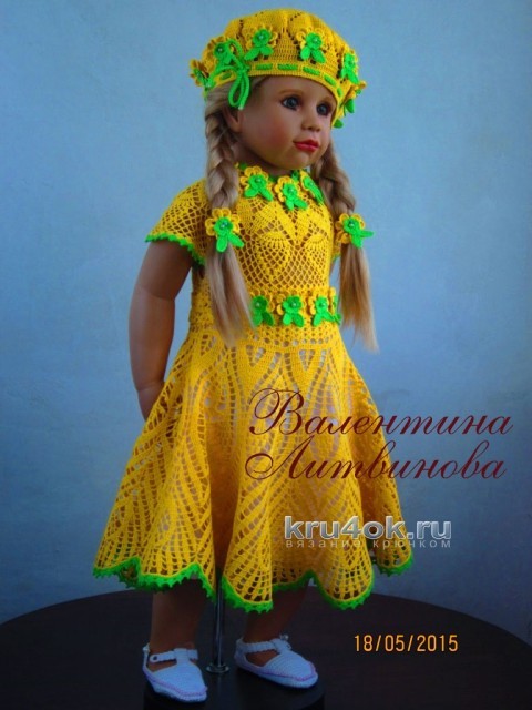 Платьице, берет и пояс для девочки - работы Валентины Литвиновой вязание и схемы вязания