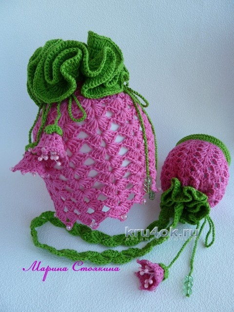 Шапочка и сумочка для девочки - работа Марины Стоякиной вязание и схемы вязания