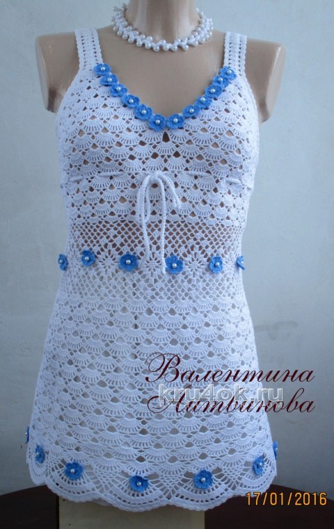 Платье пляжное Незабудка. Работа Валентины Литвиновой вязание и схемы вязания