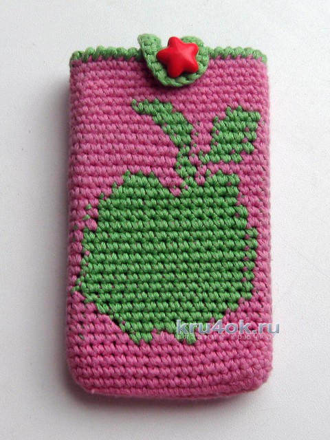 Чехол с яблочком для мобильного телефона. Работа Наталии вязание и схемы вязания