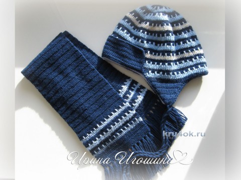 Шапочка и шарф для мальчика. Работа Ирины Игошиной вязание и схемы вязания