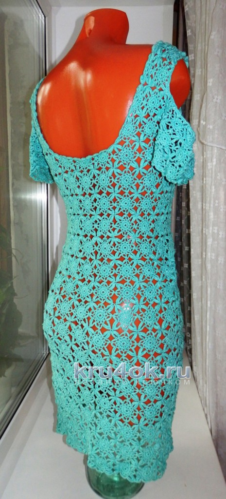 Ажурное летнее платье. Работа Елены Мерцаловой вязание и схемы вязания