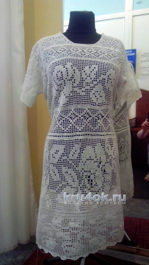 Вязаное платье Цветы из белых роз. Работа Аллы вязание и схемы вязания