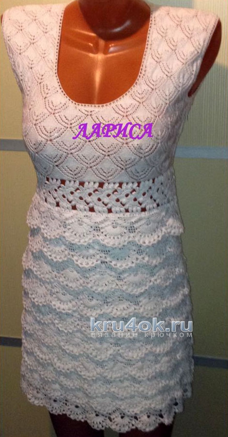 Женское платье Монако крючком. Работа Ларисы Величко вязание и схемы вязания