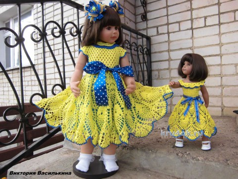 Платье для девочки крючком. Работа Виктории вязание и схемы вязания