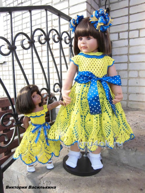 Платье для девочки крючком. Работа Виктории вязание и схемы вязания