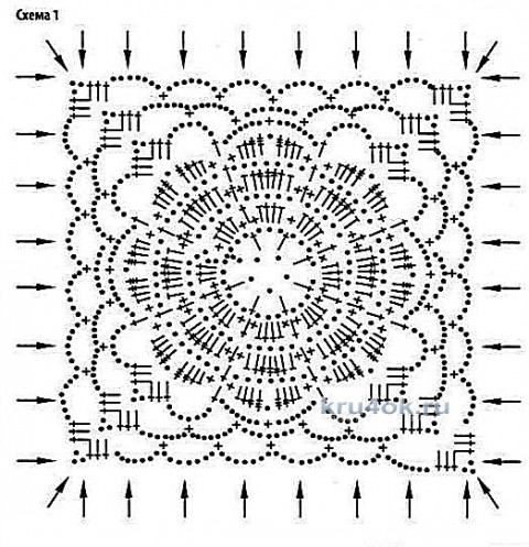 Топик из квадратных мотивов. Работа Елены вязание и схемы вязания