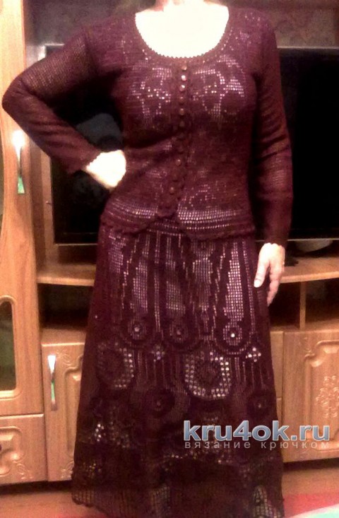 Вязаное платье цвета спелой вишни. Работа Ирины вязание и схемы вязания