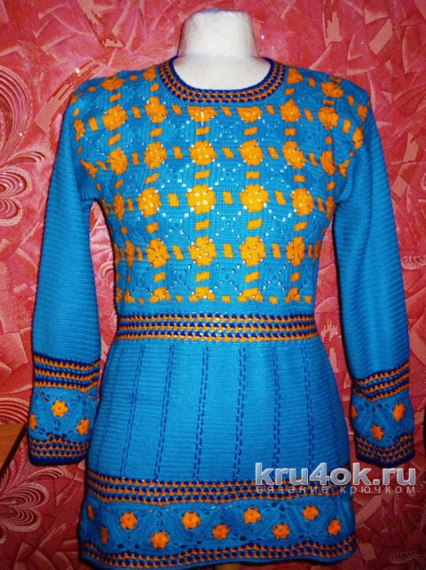 Женский пуловер крючком. Работа Ирины вязание и схемы вязания