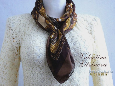 Ажурная блузка цвета экрю. Работа Валентины Литвиновой вязание и схемы вязания