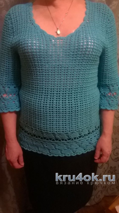 Ажурный пуловер крючком. Работа Елизаветы Лебедевой вязание и схемы вязания