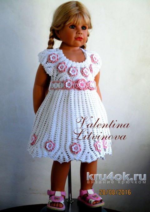 Нежное платье для девочки. Работа Валентины Литвиновой вязание и схемы вязания