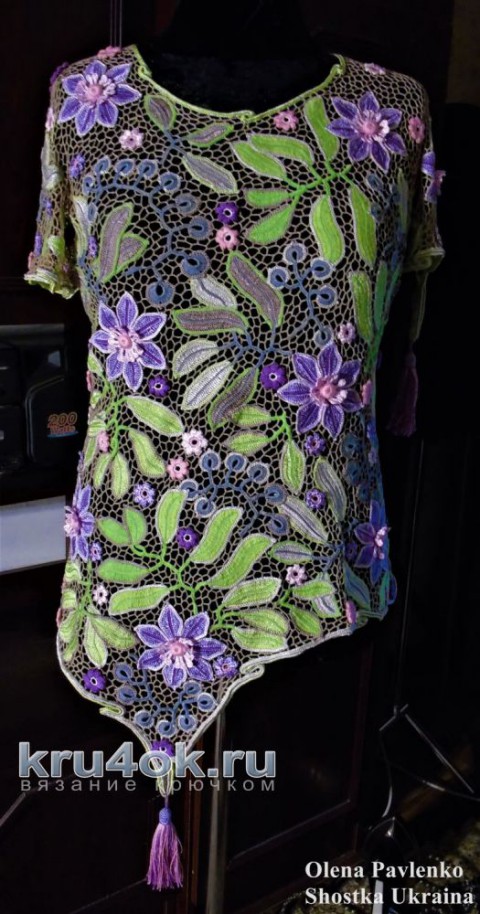 Блуза крючком Летняя пастель. Работа Елены Павленко вязание и схемы вязания