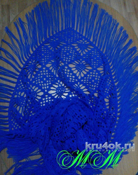Синяя шаль крючком со схемой. Работа Марины Михайловны вязание и схемы вязания