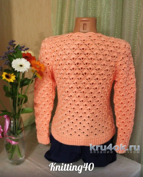 Ажурный пуловер крючком. Работа Анны Касьяновой вязание и схемы вязания