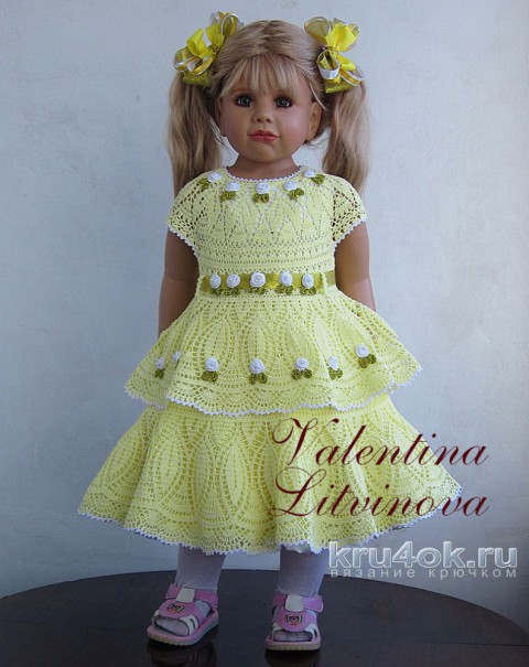 Платье для девочки крючком. Работа Валентины Литвиновой вязание и схемы вязания