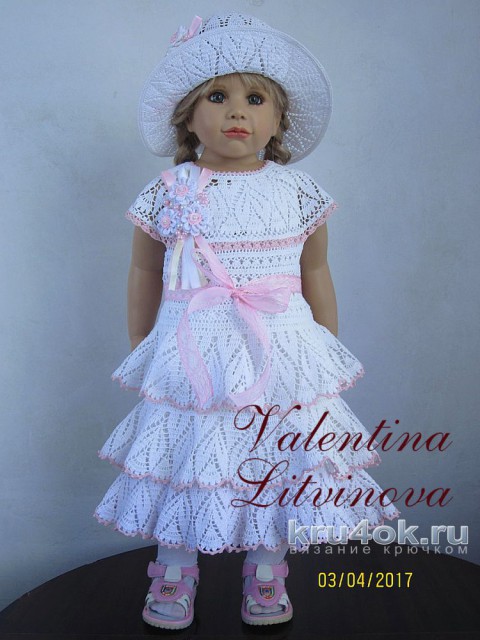 Вязаное платье для девочки. Работа Валентины Литвиновой вязание и схемы вязания