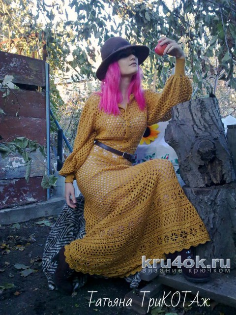 Платье крючком в винтажном стиле. Работа Татьяны Колесниченко Тарчевской вязание и схемы вязания
