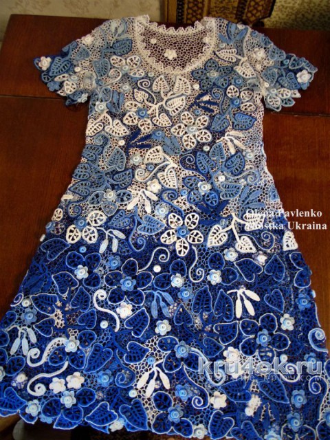Платье Лазурь лета. Работа Елены Павленко вязание и схемы вязания