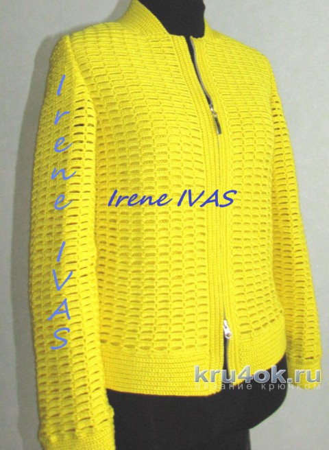 Лимонная куртка-бомбер (пилот) крючком. Работа Irene IVAS вязание и схемы вязания