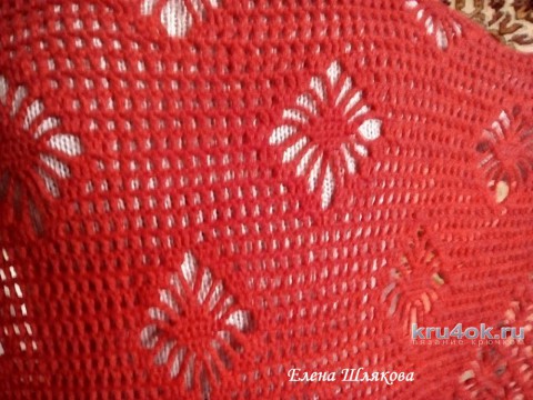 Красная шаль крючком. Работа Елены Шляковой вязание и схемы вязания