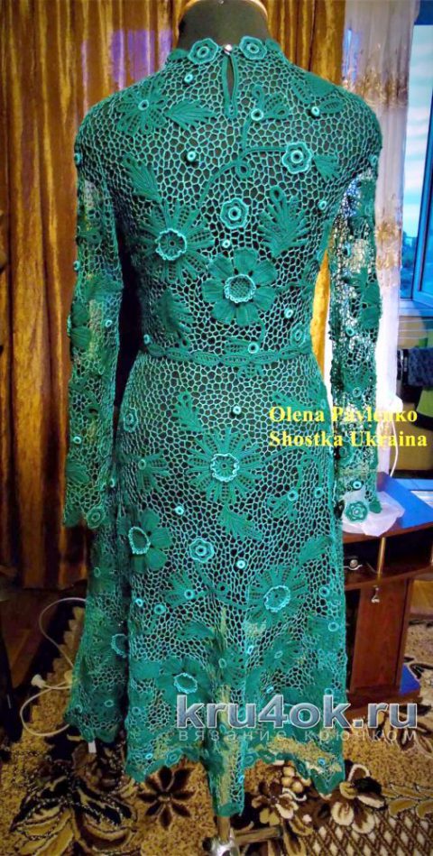 Платье Изумруд в технике ирландского кружева. Работа Елены Павленко вязание и схемы вязания