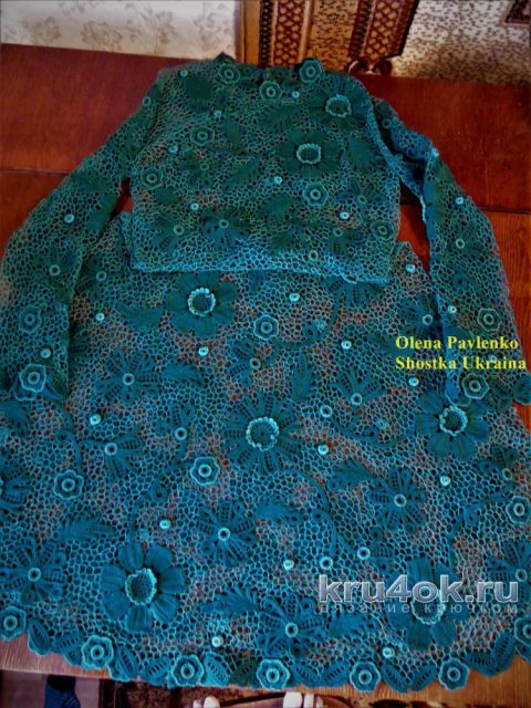 Платье Изумруд в технике ирландского кружева. Работа Елены Павленко вязание и схемы вязания