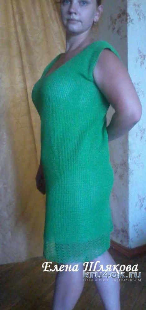 Женское платье крючком. Работа Елены Шляковой вязание и схемы вязания