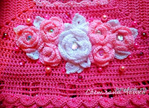 Ажурное розовое платье для девочки. Работа Светланы Чайка вязание и схемы вязания