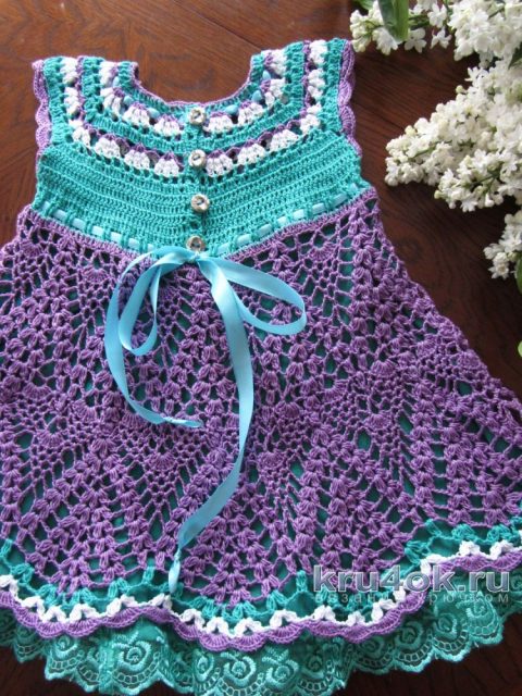 Платье для девочки Сирень. Работа Наталии Левиной вязание и схемы вязания